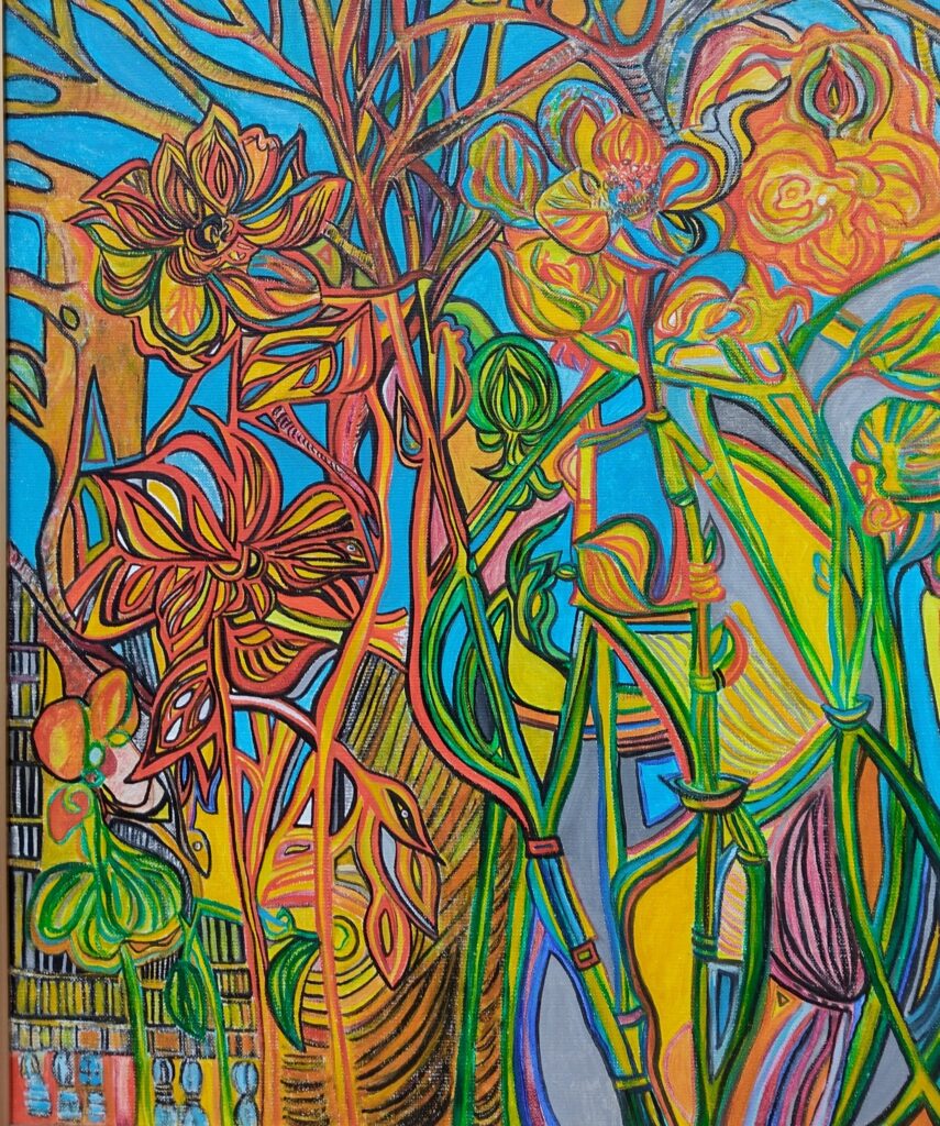 „Kwiecista radość”, Bożena Jolanta Ozga-Morawska, olej na płótnie, 55 X 65 cm, 2019